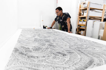 Artist Carl Lavia, surveying his latest work printed as an archival Giclee Print by Duncan Phillips at www.imprimer.co.uk