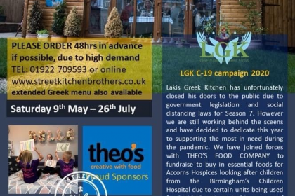Midlands based Greek Taverna launches delivery service and supports Acorns Hospice during Covid19 Pandemic